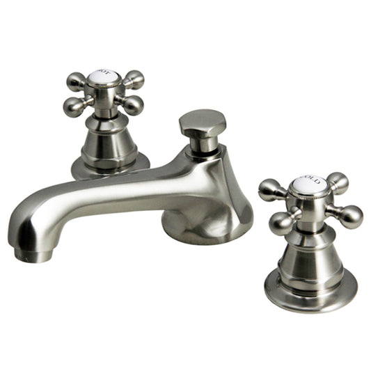 Water Creation American 20th Century Classic Widespread Lavatory F2-0009 8" Grey Solid Brass Faucet With Metal Cross Handles, Hot And Cold Labels Included