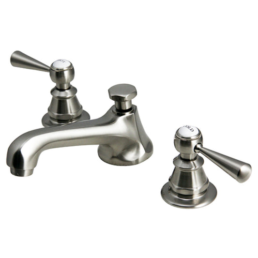 Water Creation American 20th Century Classic Widespread Lavatory F2-0009 8" Grey Solid Brass Faucet With Pop-Up Drain And Torch Lever Handles, Hot And Cold Labels Included