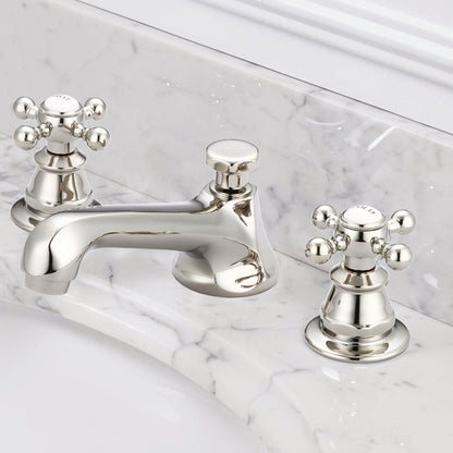 Water Creation American 20th Century Classic Widespread Lavatory F2-0009 8" Ivory Solid Brass Faucet With Pop-Up Drain And Metal Cross Handles, Hot And Cold Labels Included