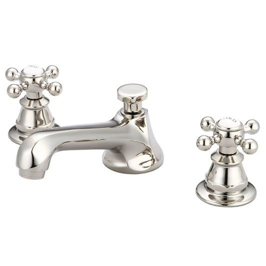 Water Creation American 20th Century Classic Widespread Lavatory F2-0009 8" Ivory Solid Brass Faucet With Pop-Up Drain And Metal Cross Handles, Hot And Cold Labels Included