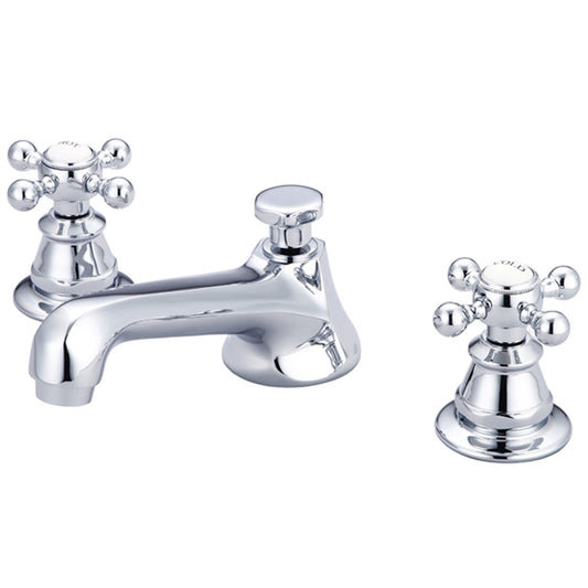 Water Creation American 20th Century Classic Widespread Lavatory F2-0009 8" Silver Solid Brass Faucet With Pop-Up Drain And Metal Cross Handles, Hot And Cold Labels Included