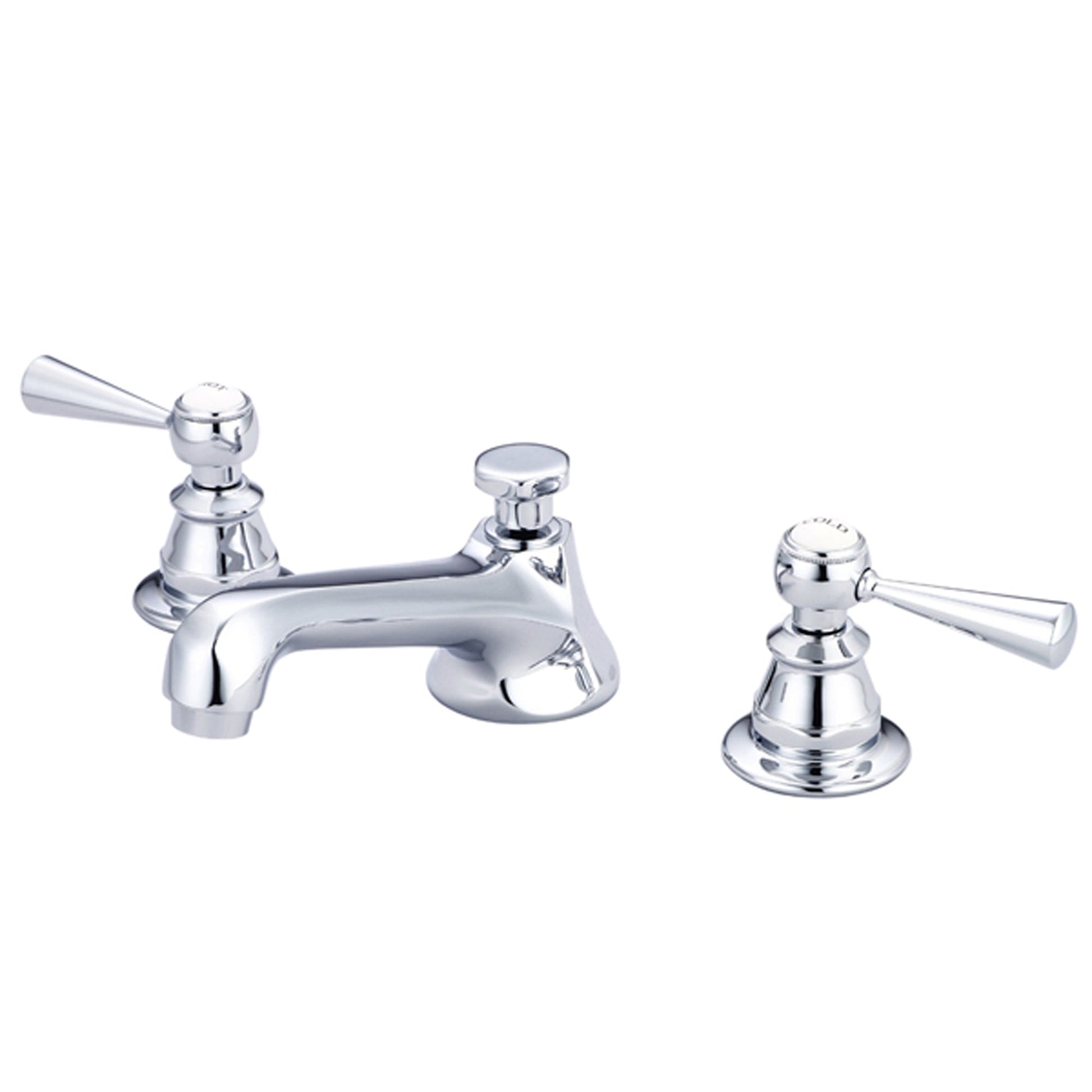 Water Creation American 20th Century Classic Widespread Lavatory F2-0009 8" Silver Solid Brass Faucet With Pop-Up Drain And Torch Lever Handles, Hot And Cold Labels Included