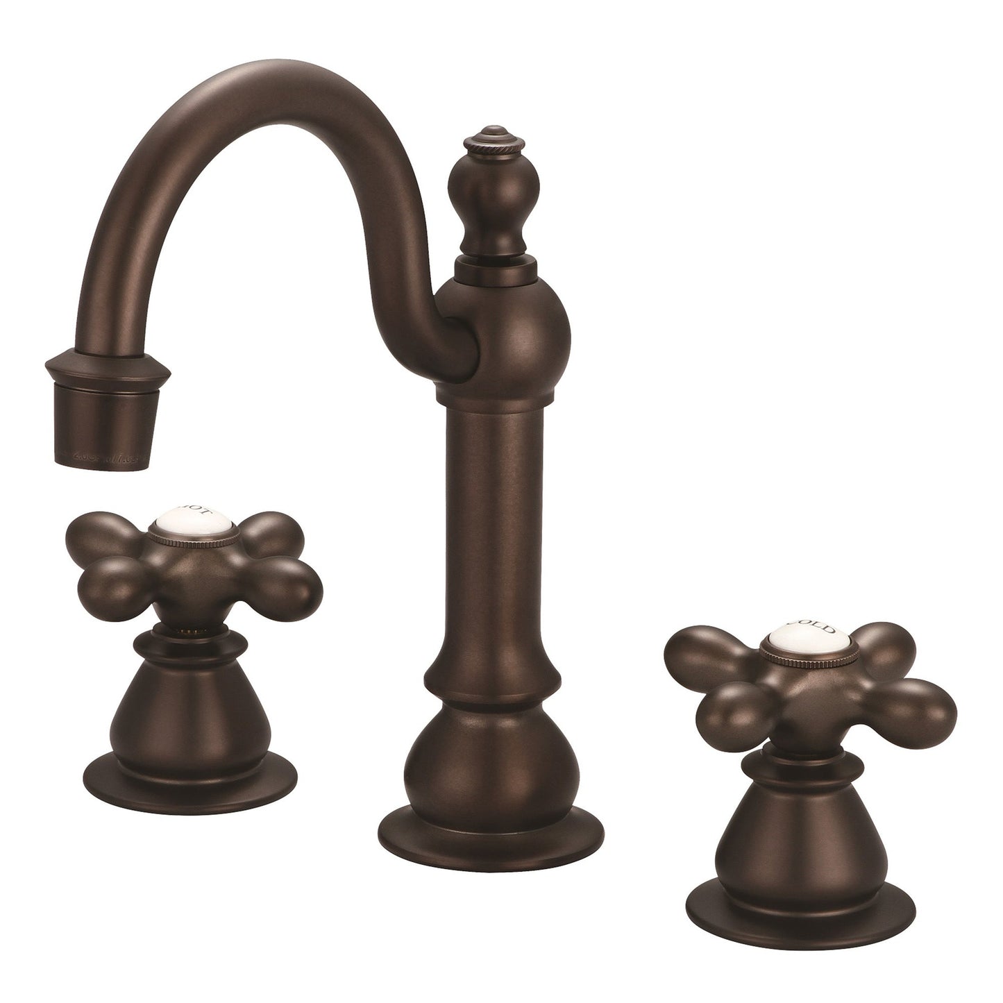 Water Creation American 20th Century Classic Widespread Lavatory F2-0012 8" Brown Solid Brass Faucet With Pop-Up Drain And Metal Cross Handles, Hot And Cold Labels Included