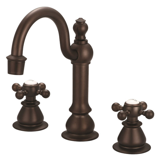 Water Creation American 20th Century Classic Widespread Lavatory F2-0012 8" Brown Solid Brass Faucet With Pop-Up Drain And Metal Lever Handles, Hot And Cold Labels Included