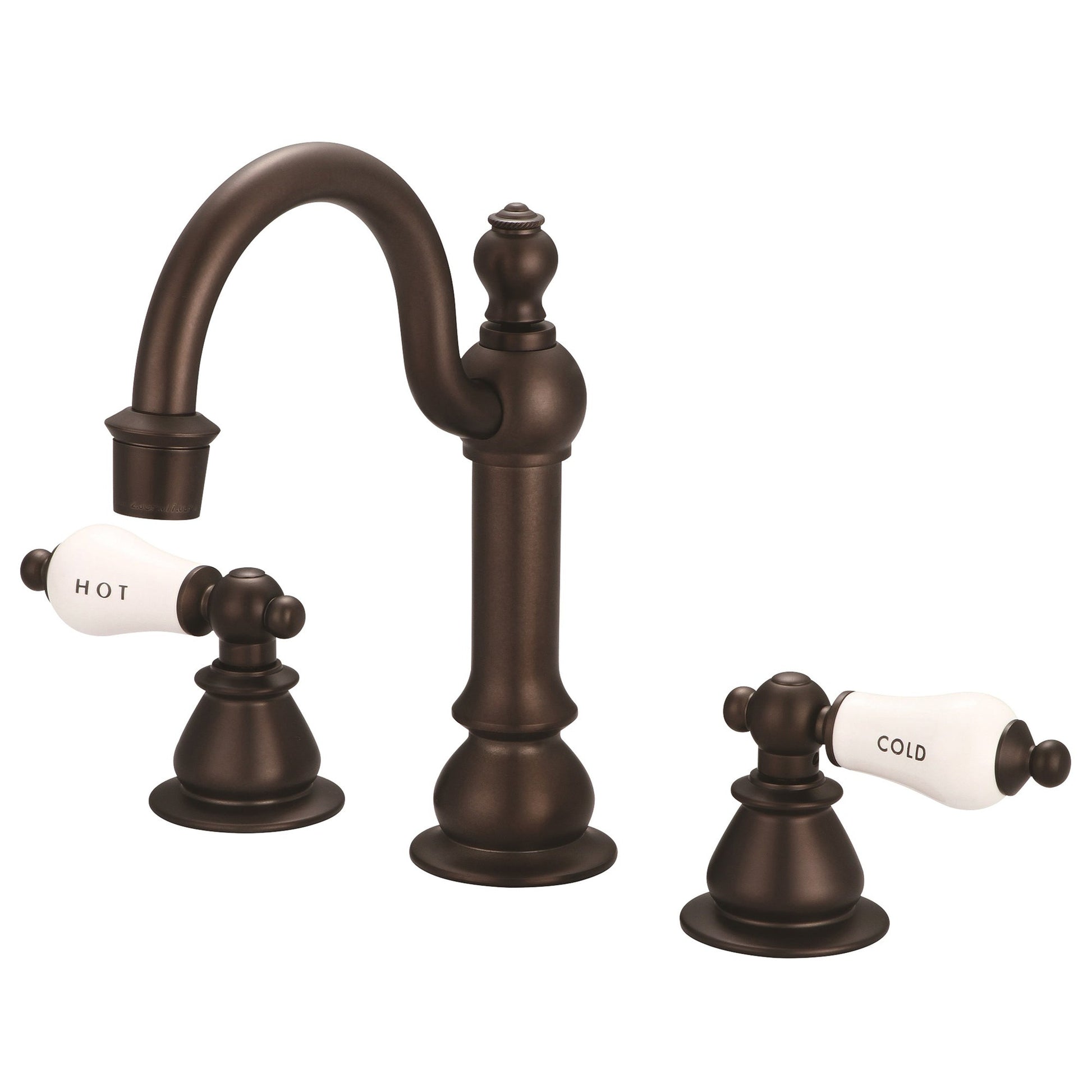 Water Creation American 20th Century Classic Widespread Lavatory F2-0012 8" Brown Solid Brass Faucet With Pop-Up Drain And Porcelain Lever Handles, Hot And Cold Labels Included