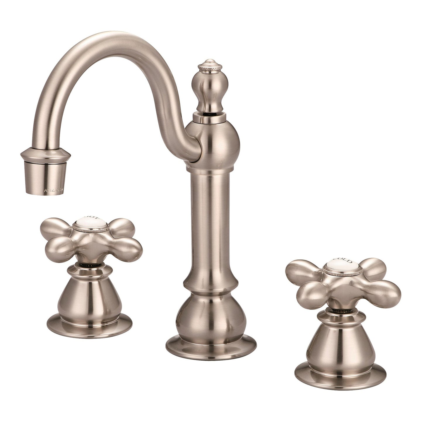 Water Creation American 20th Century Classic Widespread Lavatory F2-0012 8" Grey Solid Brass Faucet With Pop-Up Drain And Metal Cross Handles, Hot And Cold Labels Included