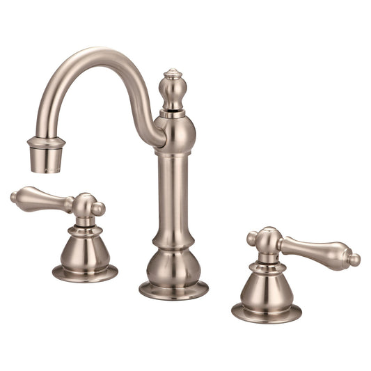 Water Creation American 20th Century Classic Widespread Lavatory F2-0012 8" Grey Solid Brass Faucet With Pop-Up Drain And Metal Lever Handles