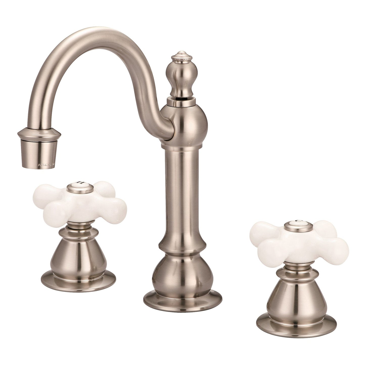 Water Creation American 20th Century Classic Widespread Lavatory F2-0012 8" Grey Solid Brass Faucet With Pop-Up Drain And Porcelain Cross Handles, Hot And Cold Labels Included