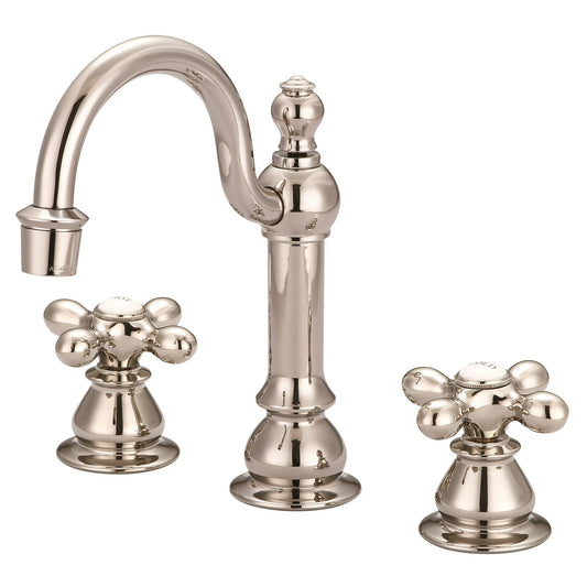 Water Creation American 20th Century Classic Widespread Lavatory F2-0012 8" Ivory Solid Brass Faucet With Pop-Up Drain And Metal Cross Handles, Hot And Cold Labels Included