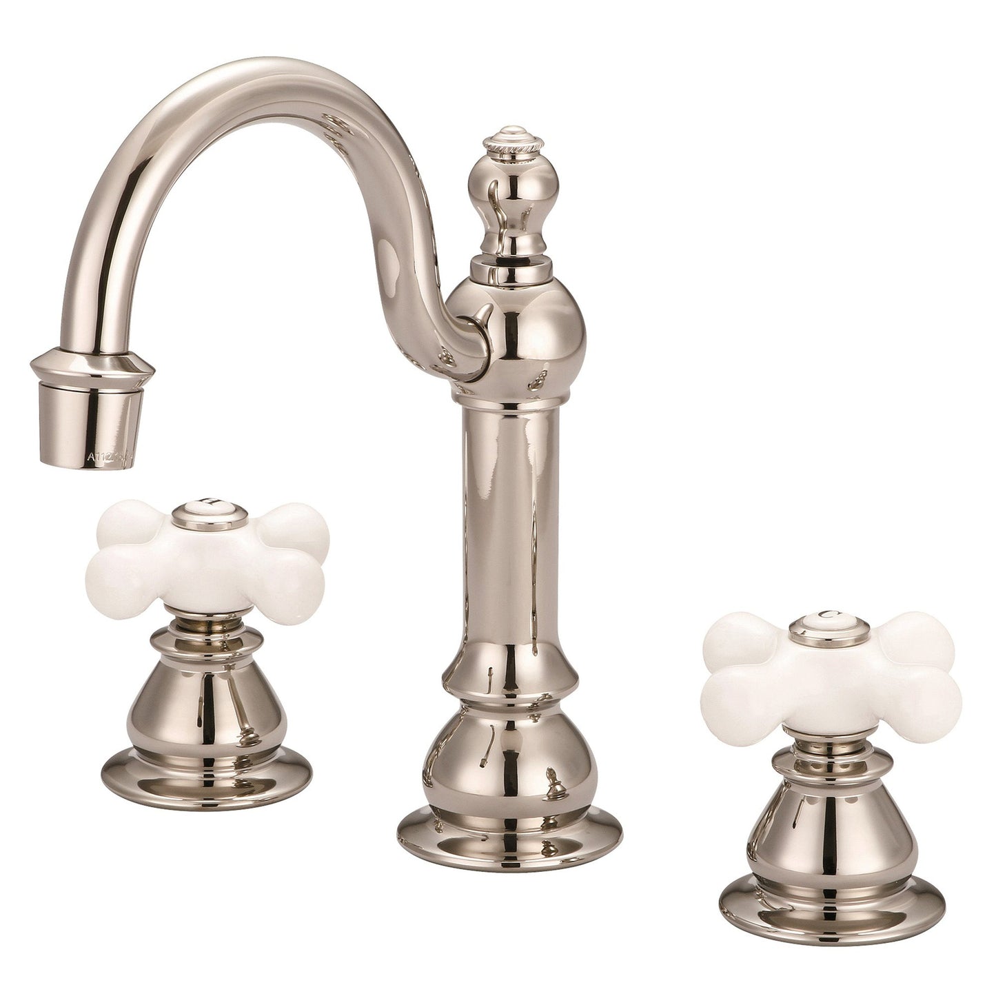 Water Creation American 20th Century Classic Widespread Lavatory F2-0012 8" Ivory Solid Brass Faucet With Pop-Up Drain And Porcelain Cross Handles, Hot And Cold Labels Included