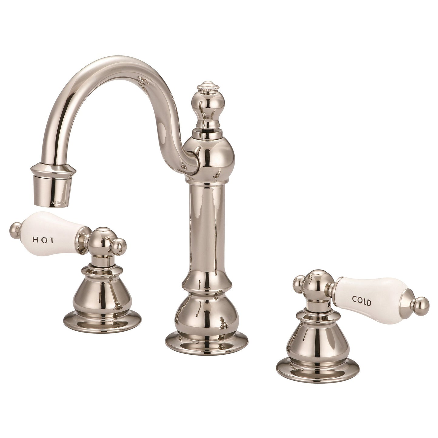 Water Creation American 20th Century Classic Widespread Lavatory F2-0012 8" Ivory Solid Brass Faucet With Pop-Up Drain And Porcelain Lever Handles, Hot And Cold Labels Included