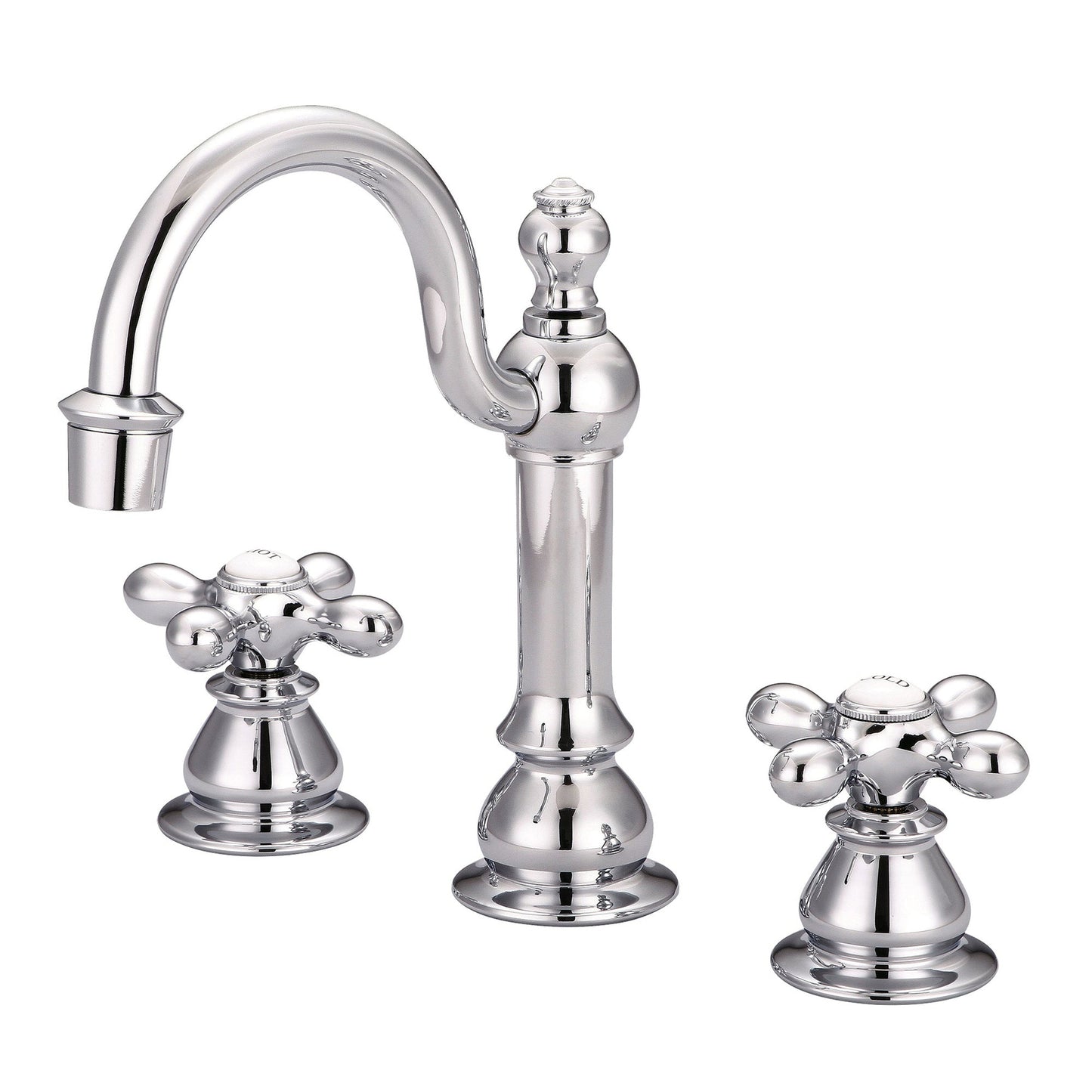 Water Creation American 20th Century Classic Widespread Lavatory F2-0012 8" Silver Solid Brass Faucet With Pop-Up Drain And Metal Cross Handles, Hot And Cold Labels Included