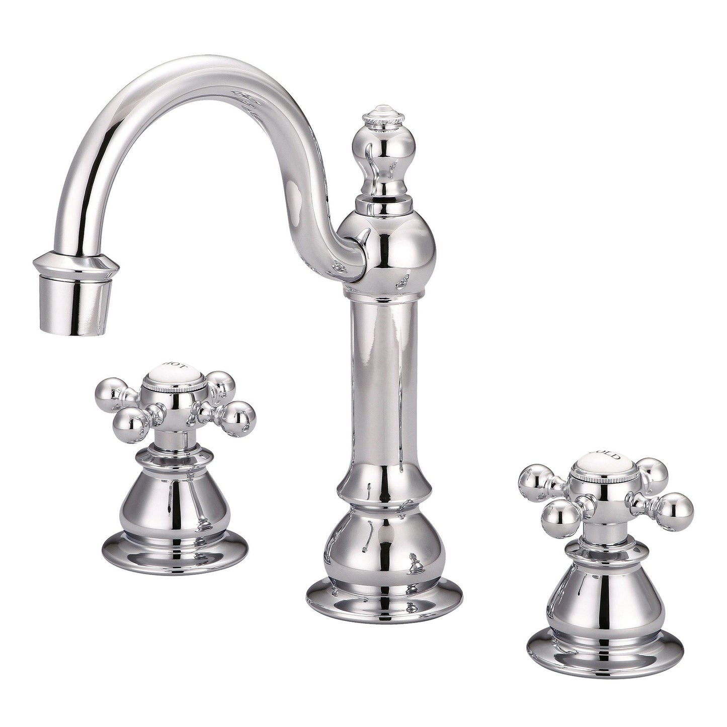 Water Creation American 20th Century Classic Widespread Lavatory F2-0012 8" Silver Solid Brass Faucet With Pop-Up Drain And Metal Lever Handles, Hot And Cold Labels Included