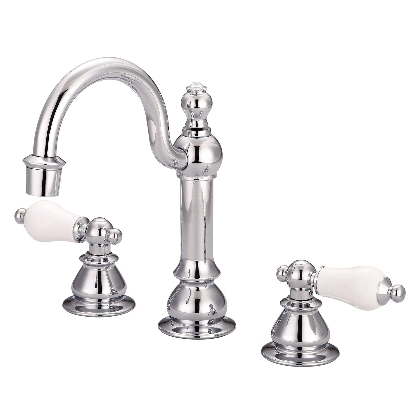 Water Creation American 20th Century Classic Widespread Lavatory F2-0012 8" Silver Solid Brass Faucet With Pop-Up Drain And Porcelain Lever Handles