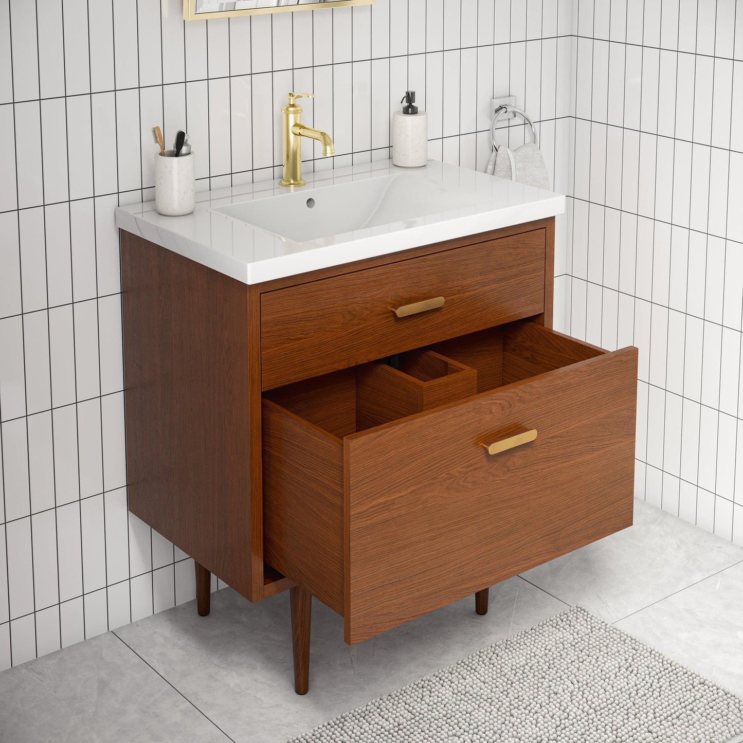 Water Creation Brandy 30" Integrated Ceramic Sink Top Vanity in Honey Walnut