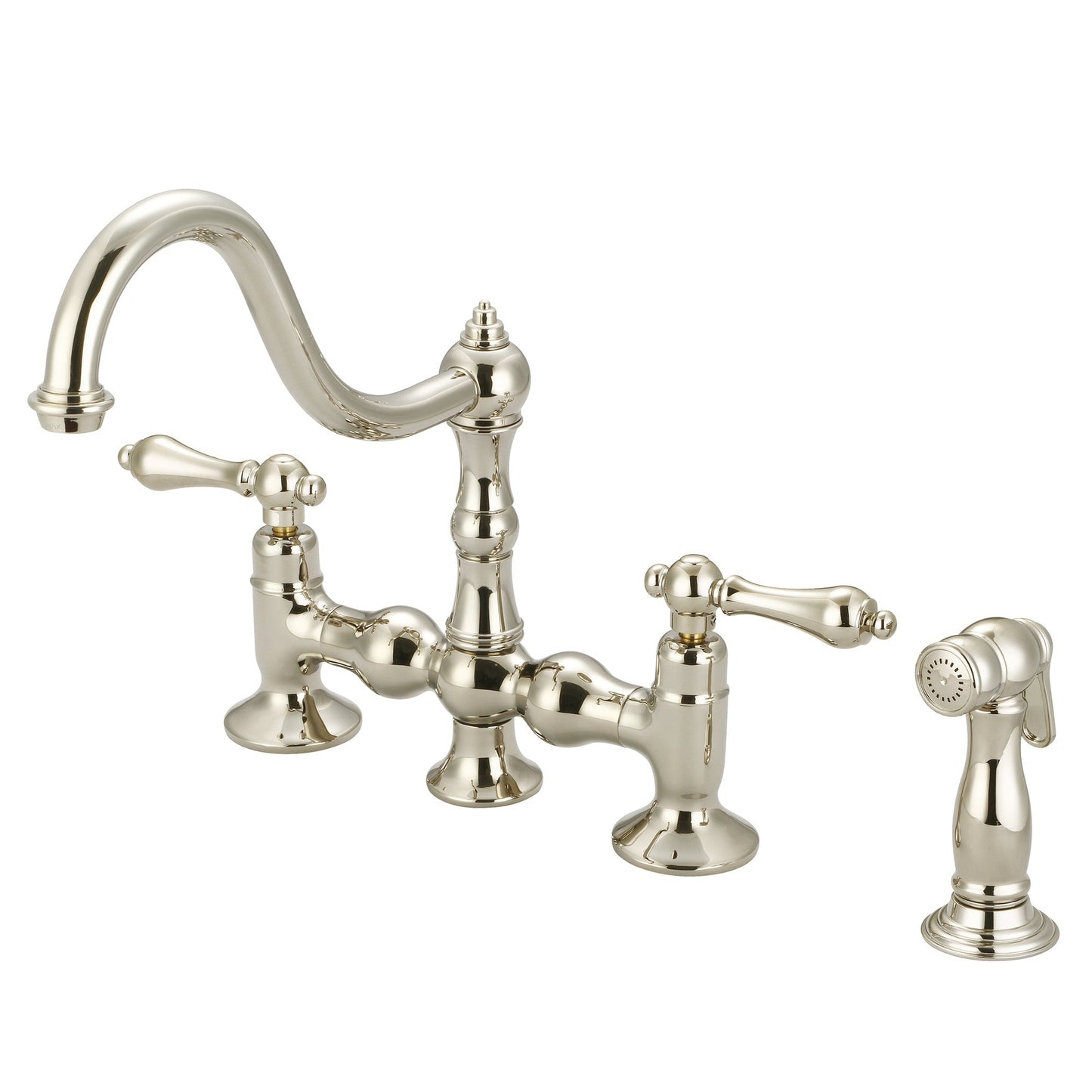 Water Creation Bridge Style Kitchen F5-0010 8" Ivory Solid Brass Faucet With Side Spray And Metal Lever Handles Without Labels