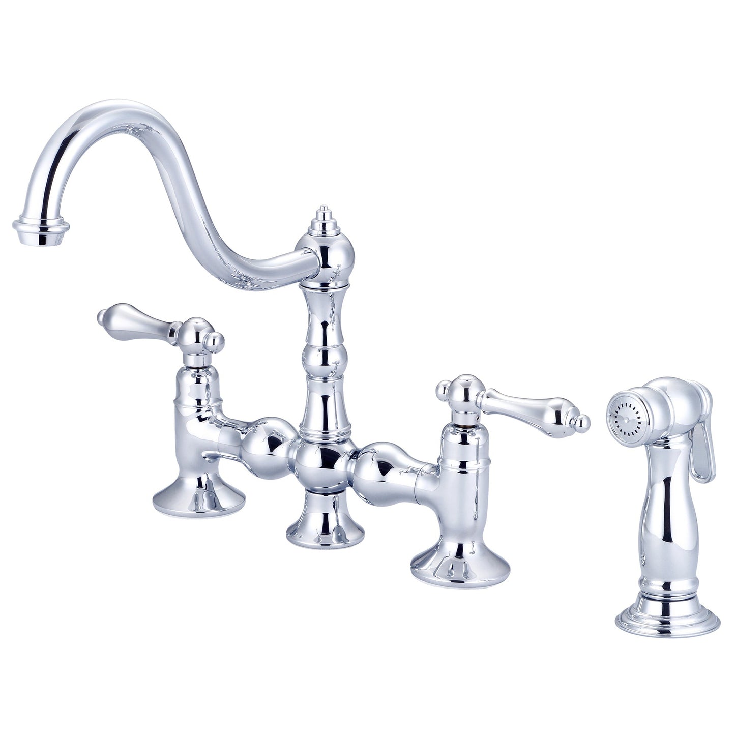 Water Creation Bridge Style Kitchen F5-0010 8" Silver Solid Brass Faucet With Side Spray And Metal Lever Handles Without Labels