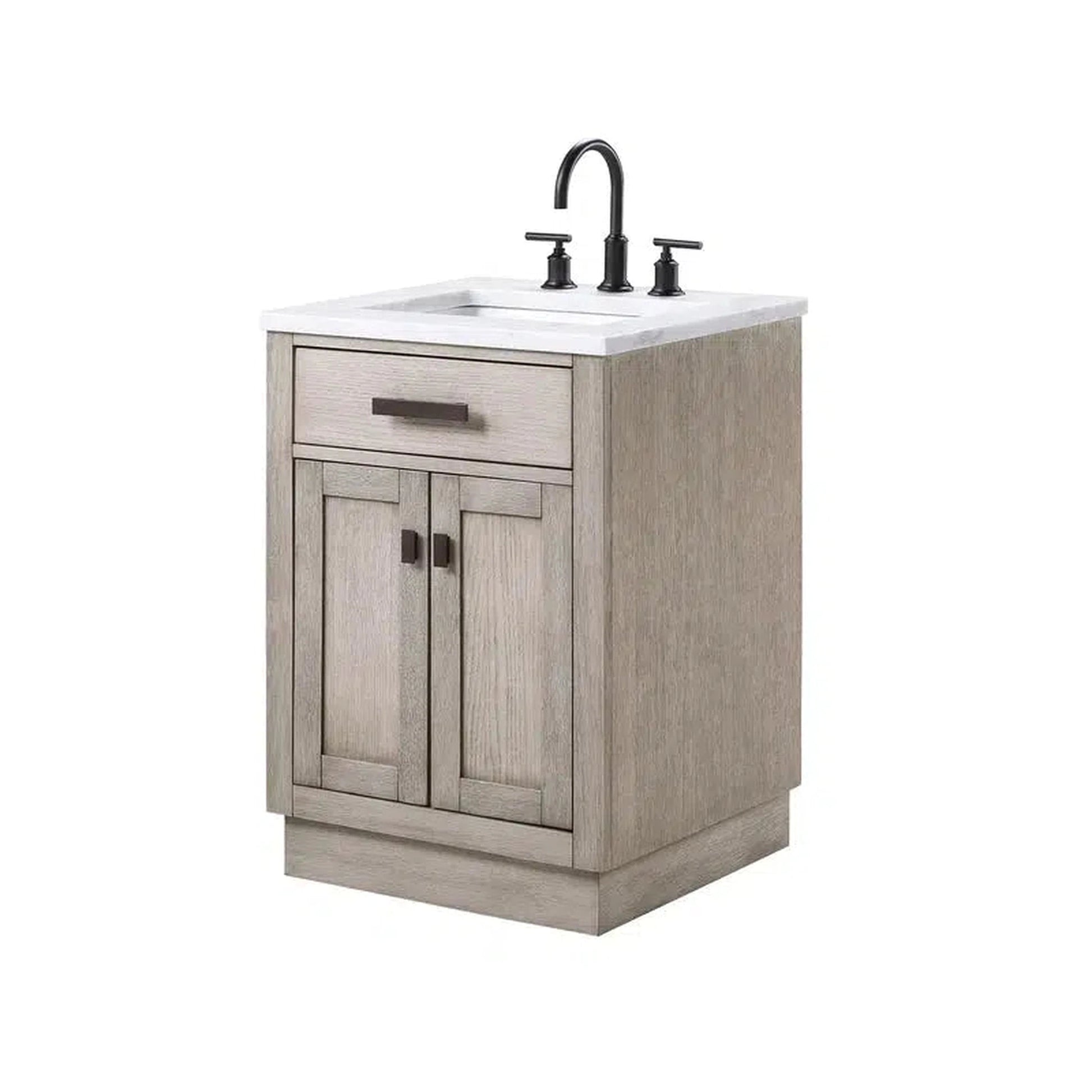 Water Creation Chestnut 24 In. Single Sink Carrara White Marble Countertop Vanity In Grey Oak