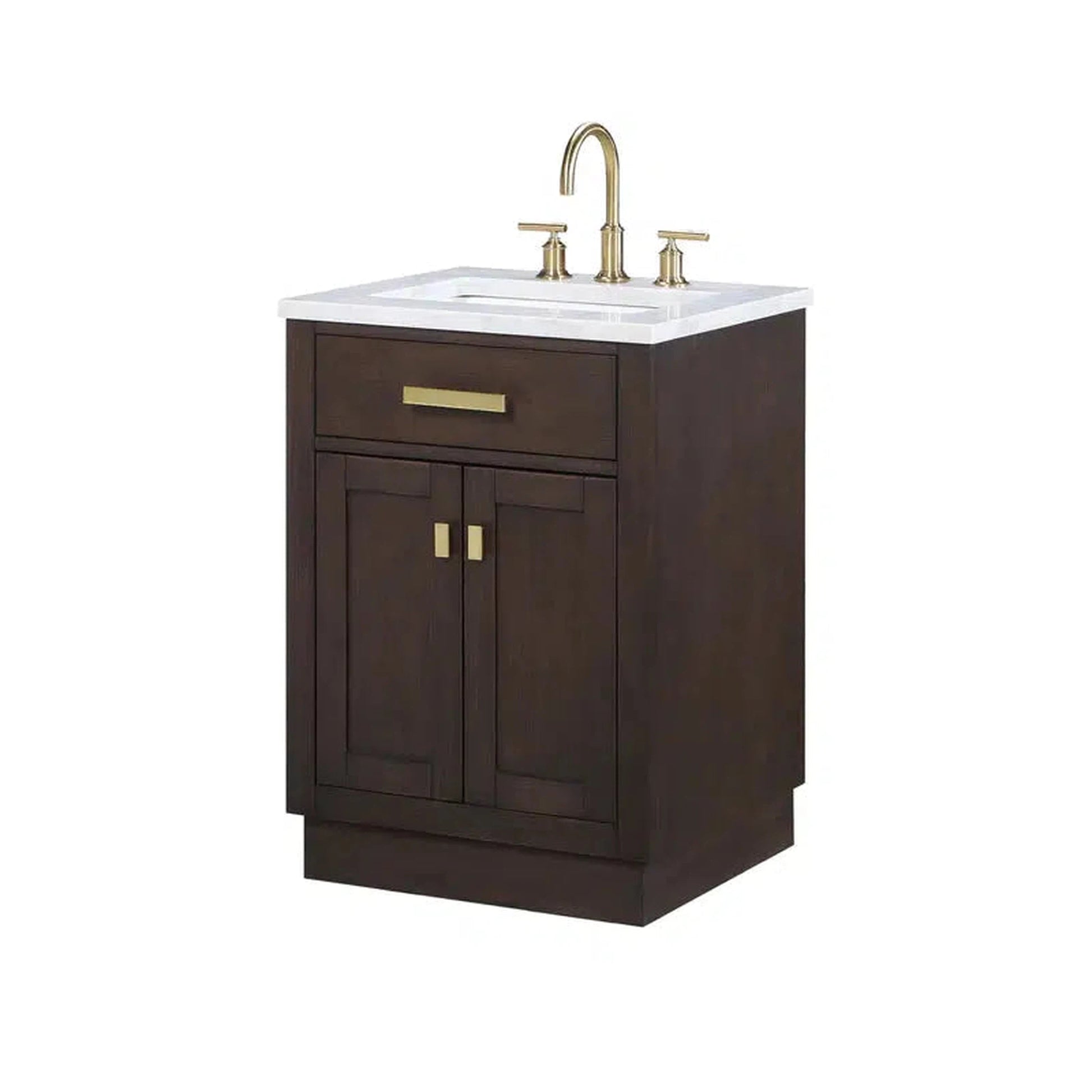 Water Creation Chestnut 24" Single Sink Carrara White Marble Countertop Vanity In Brown Oak