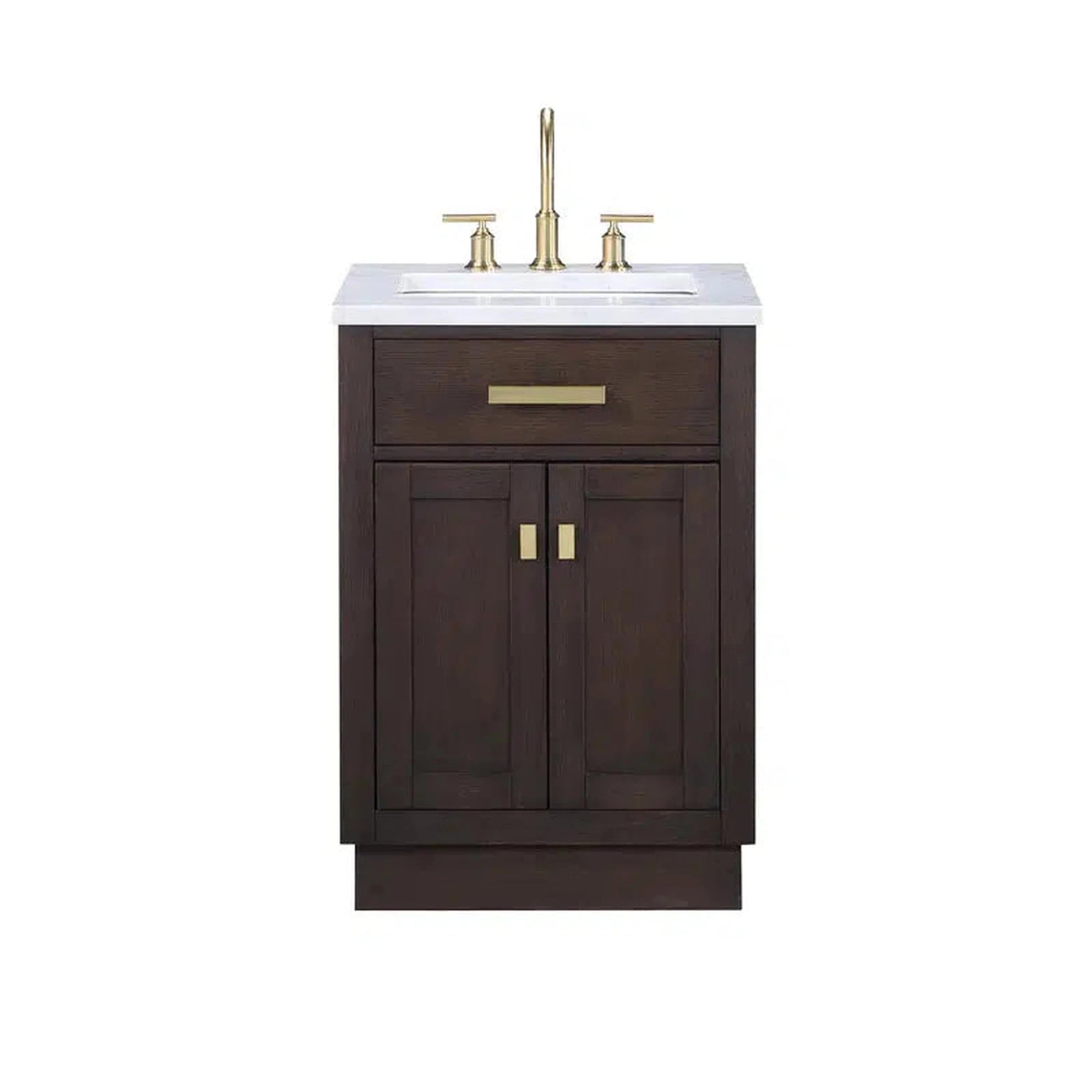 Water Creation Chestnut 24" Single Sink Carrara White Marble Countertop Vanity In Brown Oak with Mirror