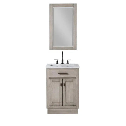 Water Creation Chestnut 24" Single Sink Carrara White Marble Countertop Vanity In Grey Oak with Mirror