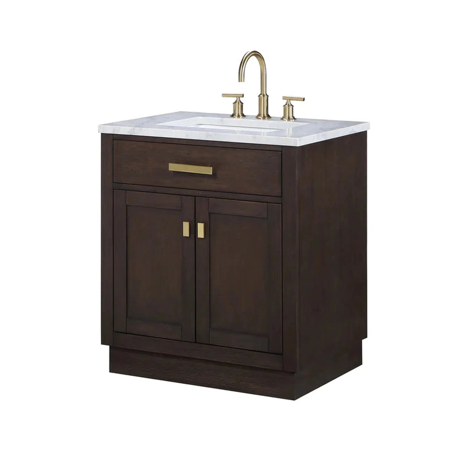 Water Creation Chestnut 30" Single Sink Carrara White Marble Countertop Vanity In Brown Oak