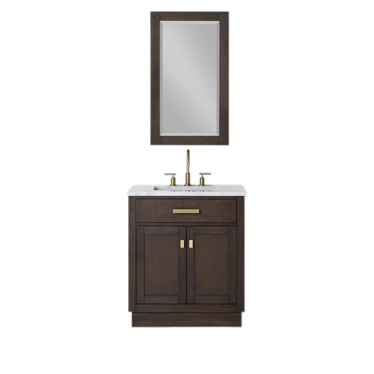 Water Creation Chestnut 30" Single Sink Carrara White Marble Countertop Vanity In Brown Oak