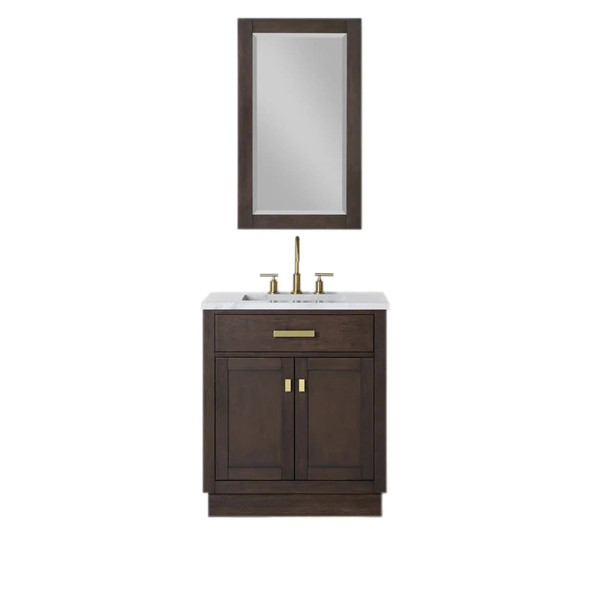 Water Creation Chestnut 30" Single Sink Carrara White Marble Countertop Vanity In Brown Oak