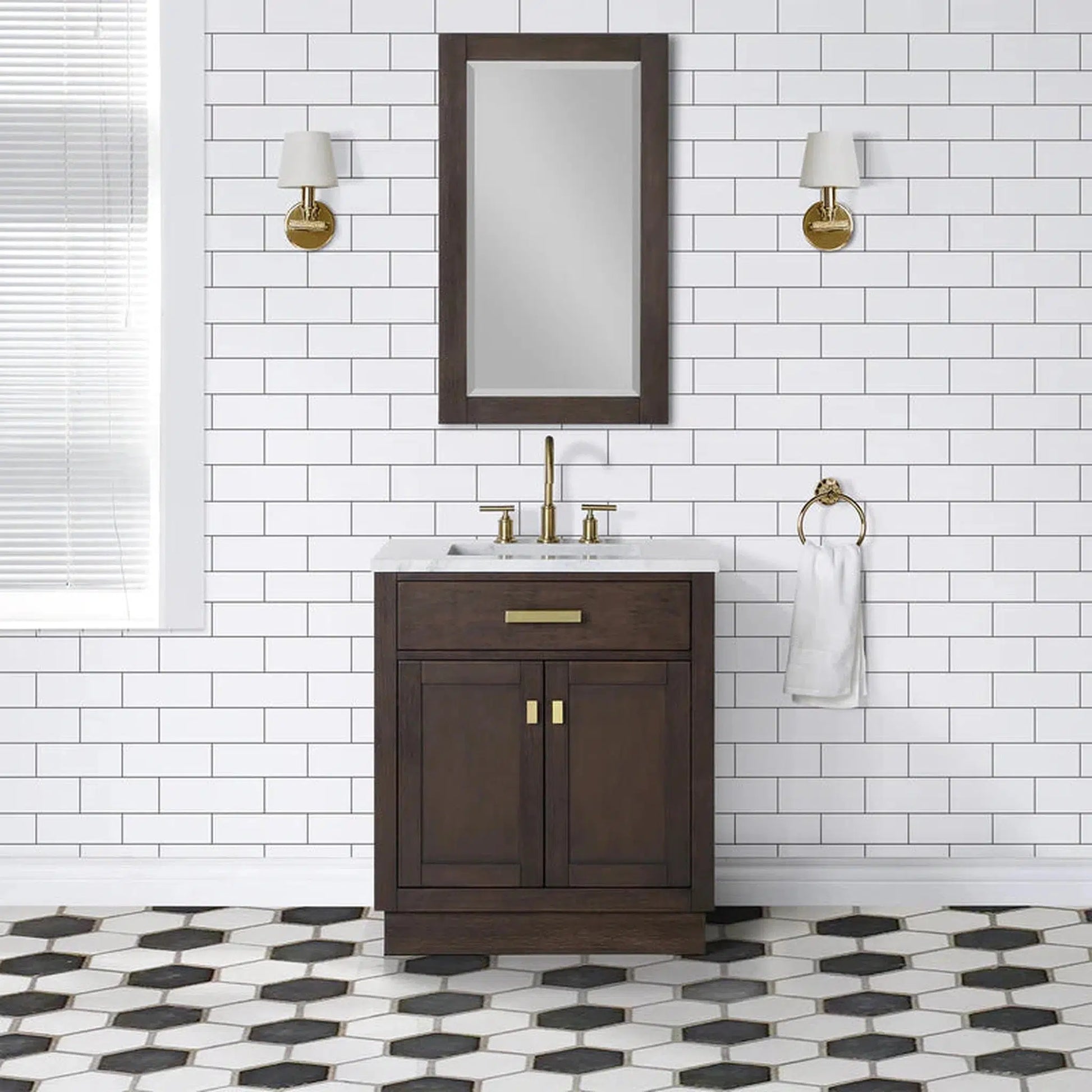 Water Creation Chestnut 30" Single Sink Carrara White Marble Countertop Vanity In Brown Oak