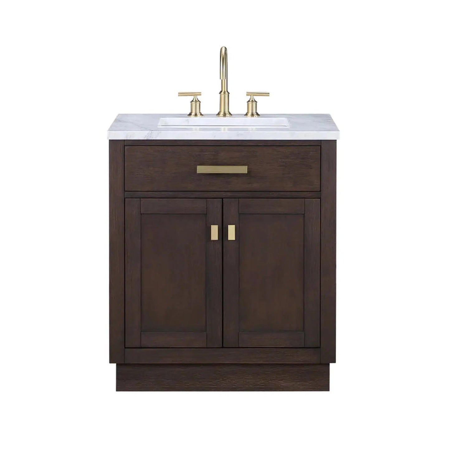 Water Creation Chestnut 30" Single Sink Carrara White Marble Countertop Vanity In Brown Oak