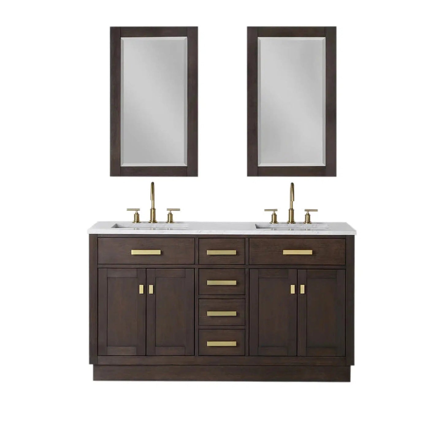 Water Creation Chestnut 60" Double Sink Carrara White Marble Countertop Vanity In Brown Oak