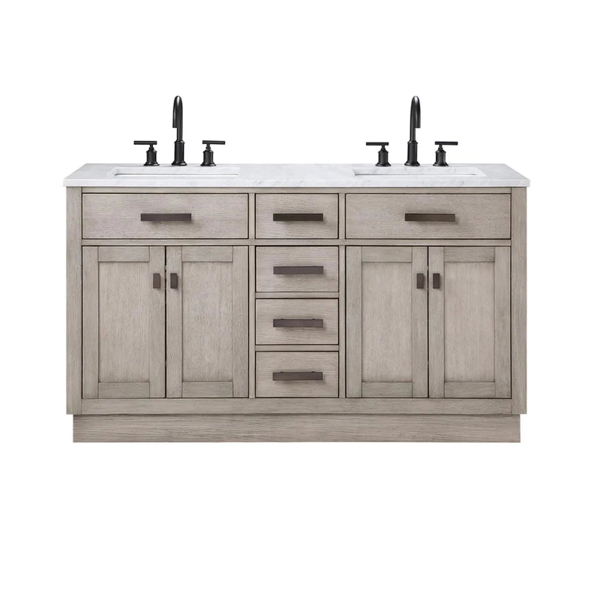 Water Creation Chestnut 60" Double Sink Carrara White Marble Countertop Vanity In Grey Oak with Mirrors