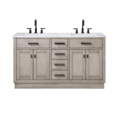 Water Creation Chestnut 60" Double Sink Carrara White Marble Countertop Vanity In Grey Oak