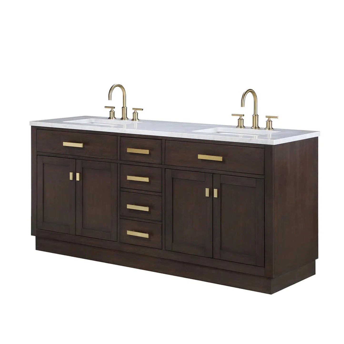 Water Creation Chestnut 72" Double Sink Carrara White Marble Countertop Vanity In Brown Oak