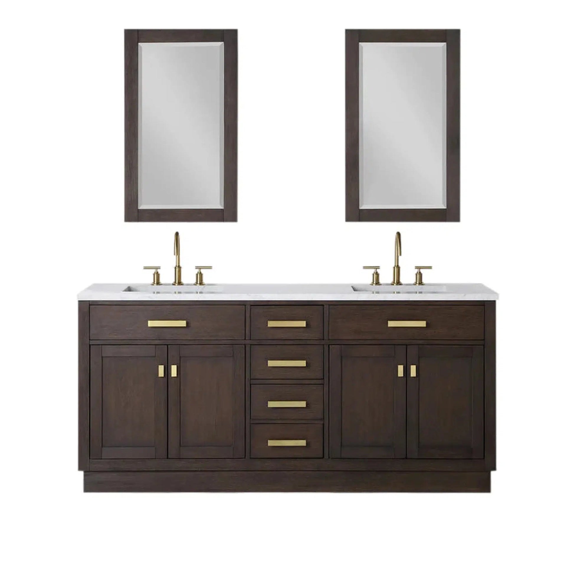 Water Creation Chestnut 72" Double Sink Carrara White Marble Countertop Vanity In Brown Oak