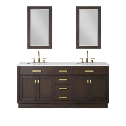 Water Creation Chestnut 72" Double Sink Carrara White Marble Countertop Vanity In Brown Oak with Mirrors