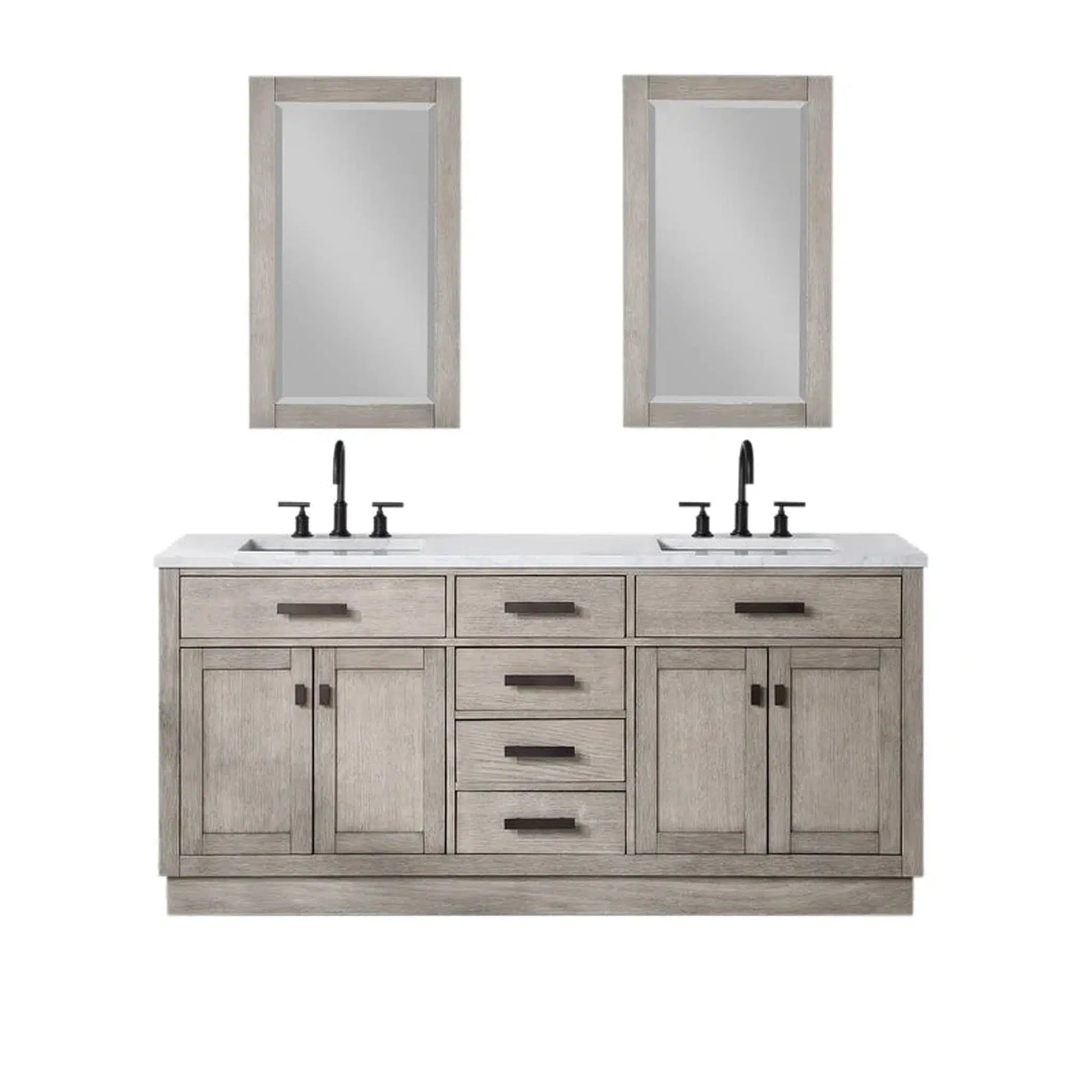 Water Creation Chestnut 72" Double Sink Carrara White Marble Countertop Vanity In Grey Oak