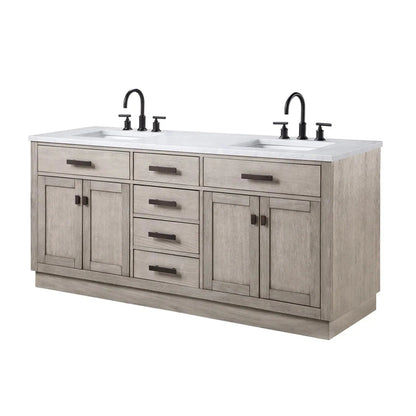 Water Creation Chestnut 72" Double Sink Carrara White Marble Countertop Vanity In Grey Oak