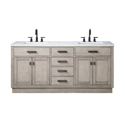 Water Creation Chestnut 72" Double Sink Carrara White Marble Countertop Vanity In Grey Oak with Mirrors