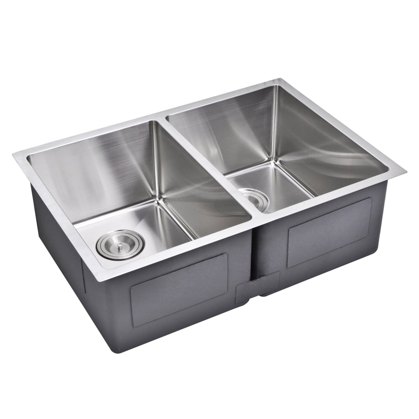 Water Creation Corner Radius 50/50 Double Bowl Stainless Steel Hand Made Undermount 29 Inch X 20 Inch Sink With Drains And Strainers