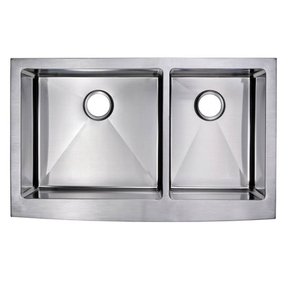 Water Creation Corner Radius 60/40 Double Bowl Stainless Steel Hand Made Apron Front 36 Inch X 22 Inch Sink