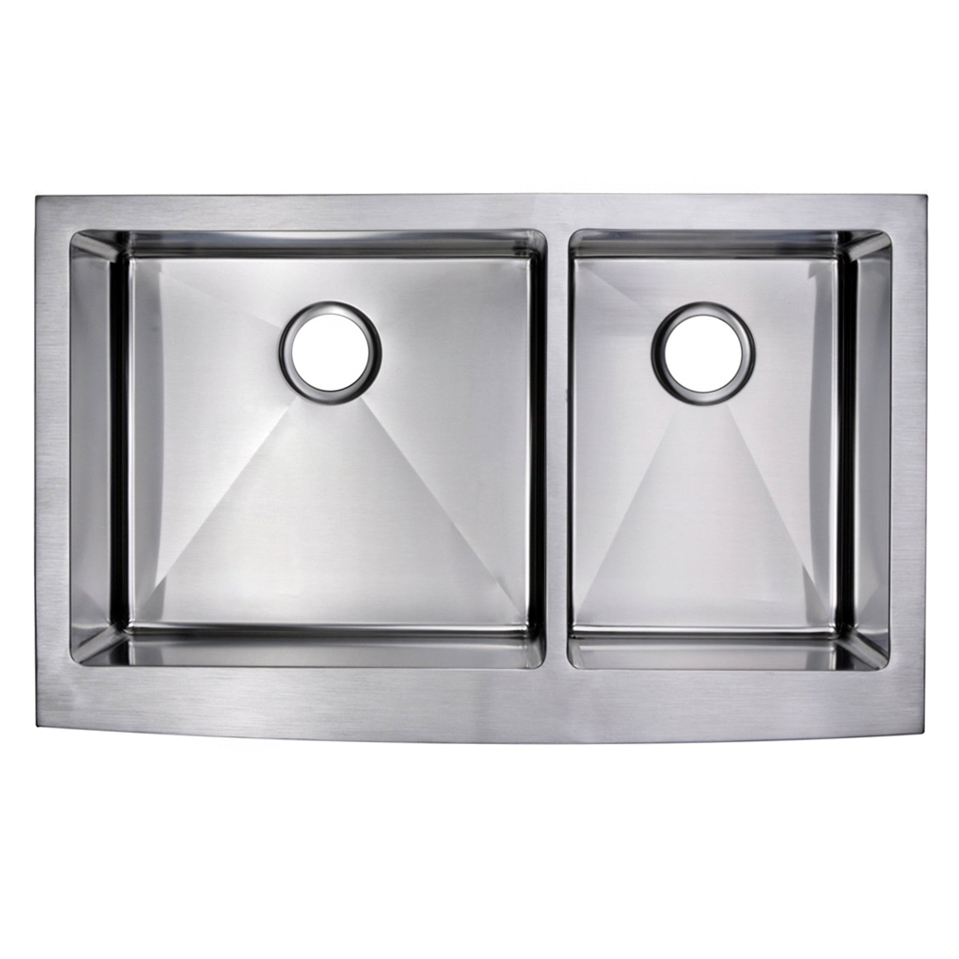 Water Creation Corner Radius 60/40 Double Bowl Stainless Steel Hand Made Apron Front 36 Inch X 22 Inch Sink With Drains, Strainers, And Bottom Grids