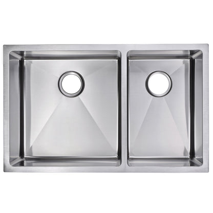Water Creation Corner Radius 60/40 Double Bowl Stainless Steel Hand Made Undermount 33 Inch X 20 Inch Sink With Drains, Strainers, And Bottom Grids