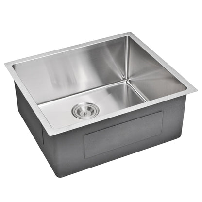 Water Creation Corner Radius Single Bowl Stainless Steel Hand Made Undermount 23 Inch X 20 Inch Sink With Drain, Strainer, And Bottom Grid