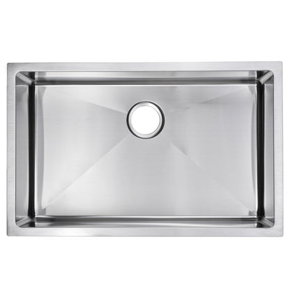 Water Creation Corner Radius Single Bowl Stainless Steel Hand Made Undermount 30 Inch X 19 Inch Sink With Drain And Strainer