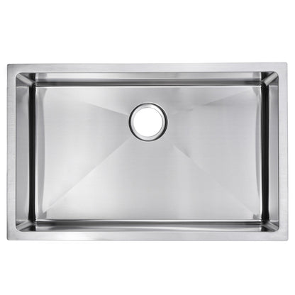 Water Creation Corner Radius Single Bowl Stainless Steel Hand Made Undermount 30 Inch X 19 Inch Sink With Drain, Strainer, And Bottom Grid