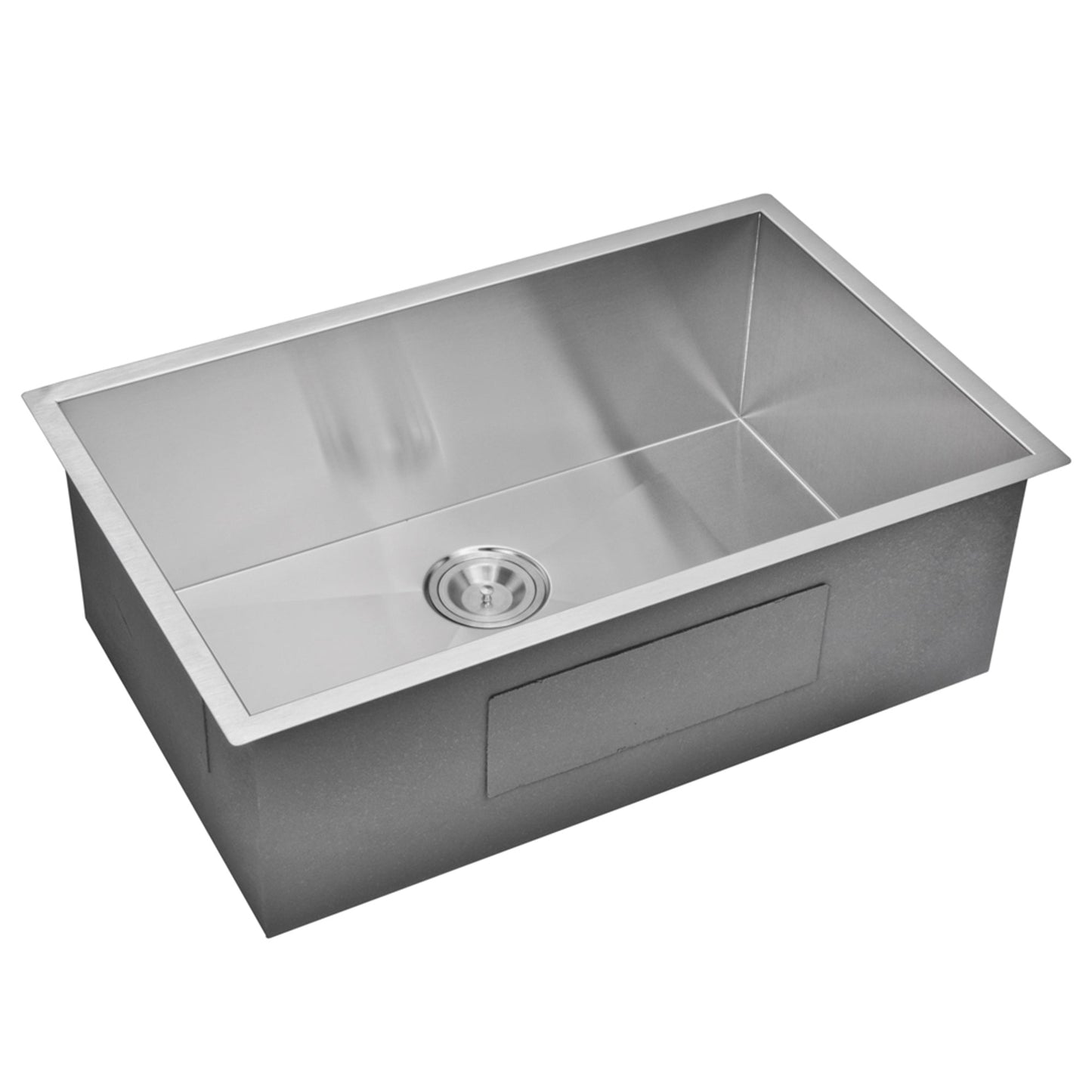 Water Creation Corner Radius Single Bowl Stainless Steel Hand Made Undermount 30 Inch X 19 Inch Sink With Drain, Strainer, And Bottom Grid