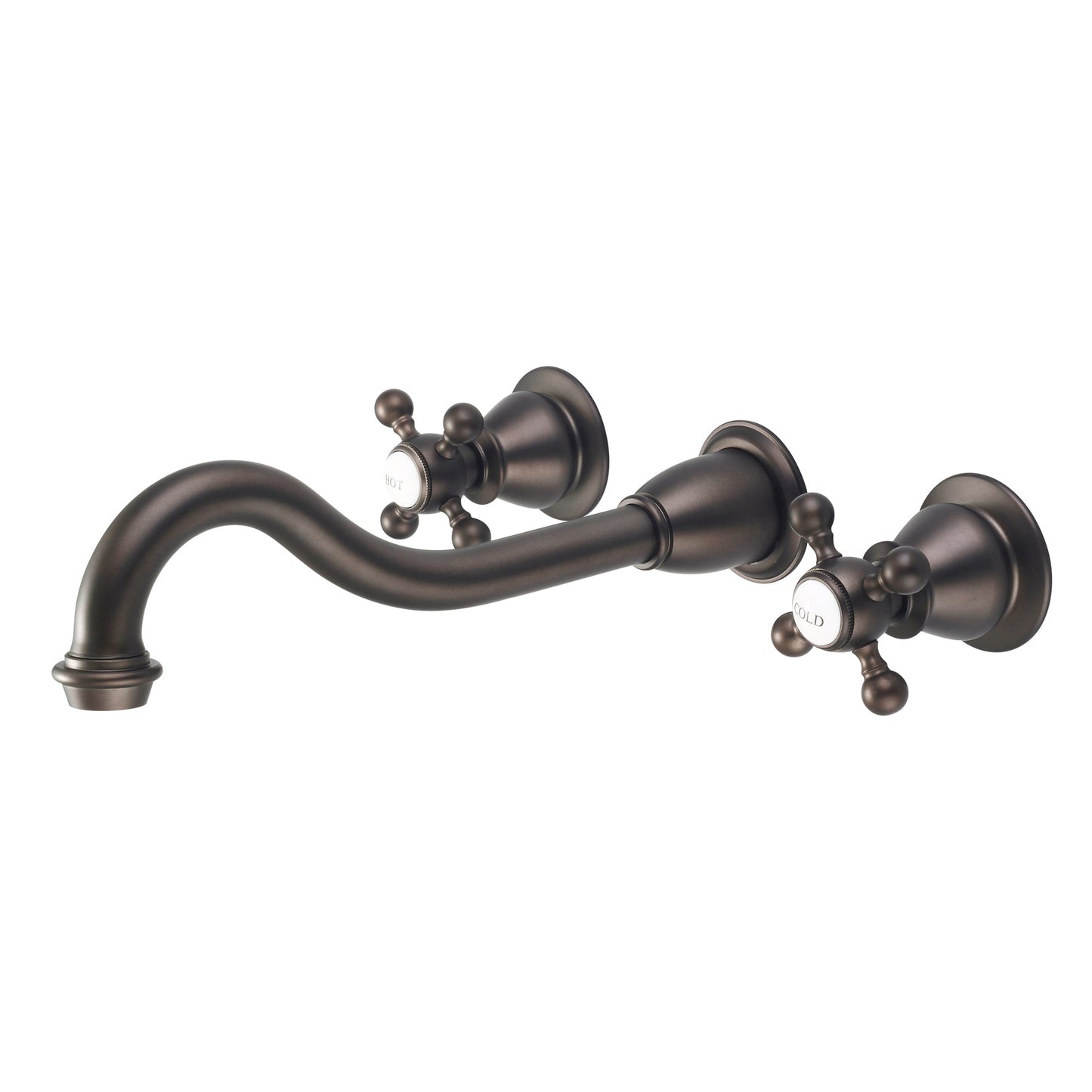 Water Creation Elegant Spout Wall Mount Vessel/Lavatory F4-0001 8" Brown Solid Brass Faucet With Metal Lever Handles, Hot And Cold Labels Included