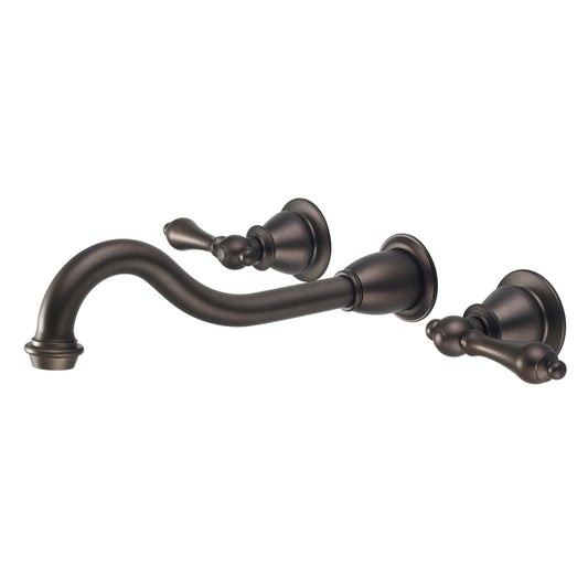 Water Creation Elegant Spout Wall Mount Vessel/Lavatory F4-0001 8" Brown Solid Brass Faucet With Metal Lever Handles Without Labels