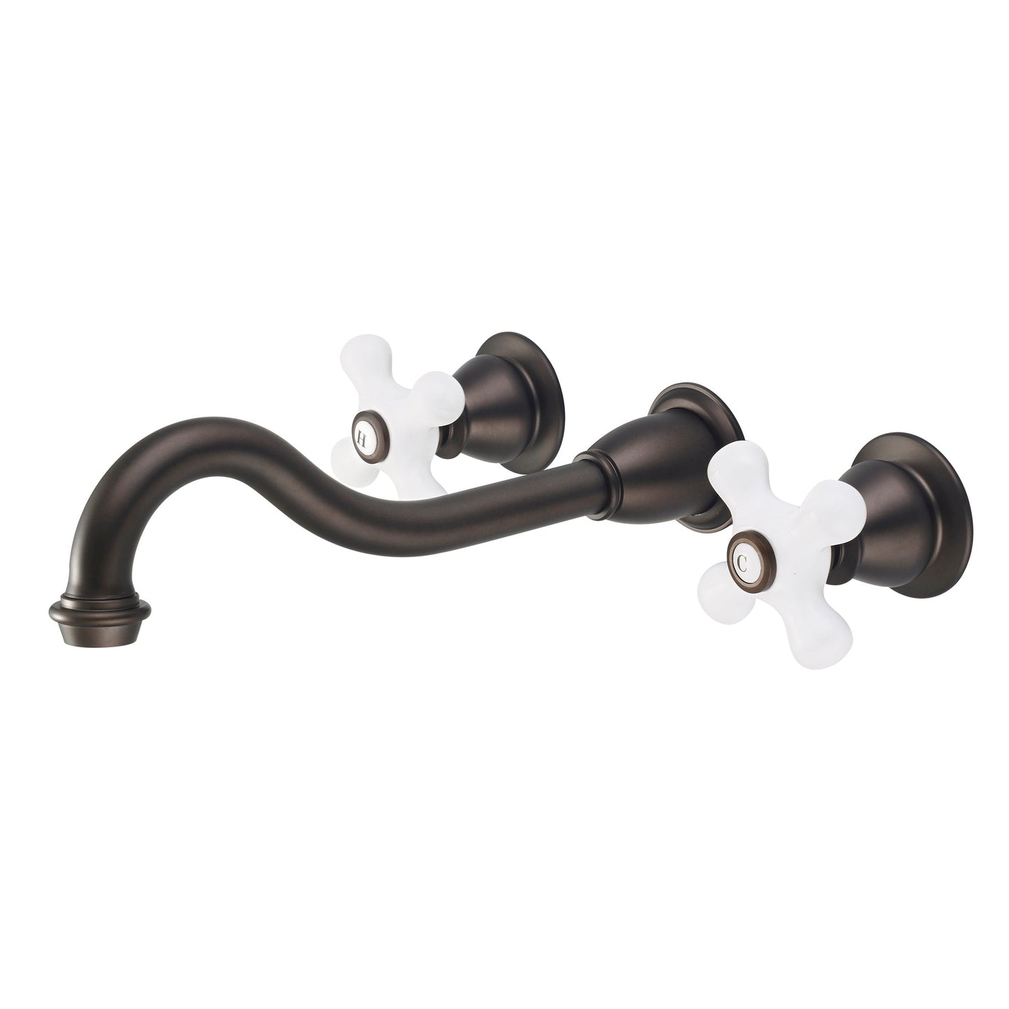 Water Creation Elegant Spout Wall Mount Vessel/Lavatory F4-0001 8" Brown Solid Brass Faucet With Porcelain Cross Handles, Hot And Cold Labels Included
